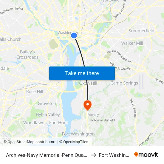 Archives-Navy Memorial-Penn Quarter Metro Station to Fort Washington, MD map