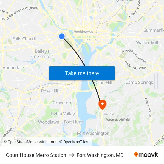 Court House Metro Station to Fort Washington, MD map