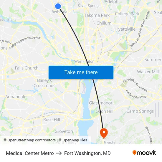 Medical Center Metro to Fort Washington, MD map