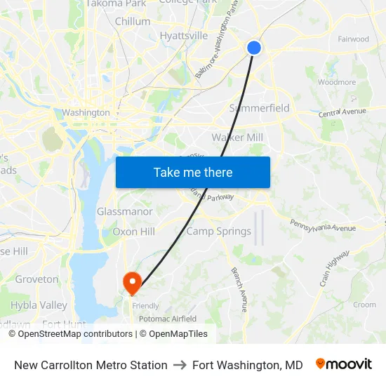 New Carrollton Metro Station to Fort Washington, MD map
