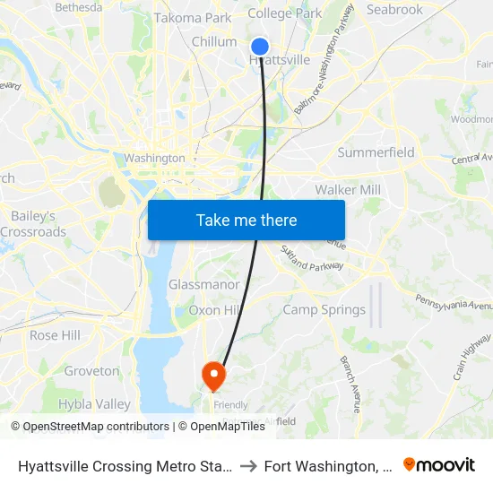 Hyattsville Crossing Metro Station to Fort Washington, MD map