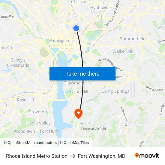 Rhode Island Metro Station to Fort Washington, MD map
