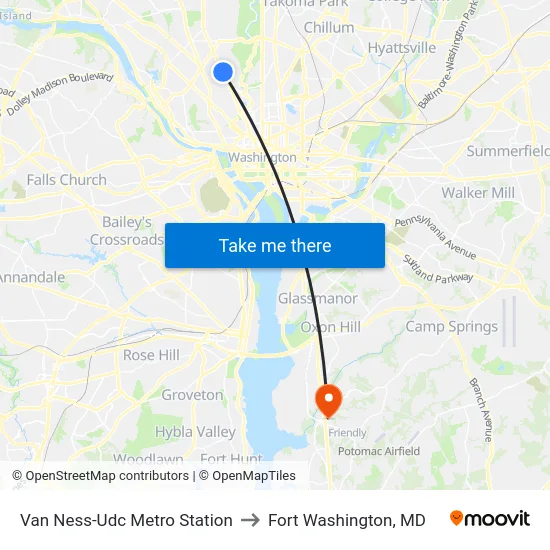 Van Ness-Udc Metro Station to Fort Washington, MD map