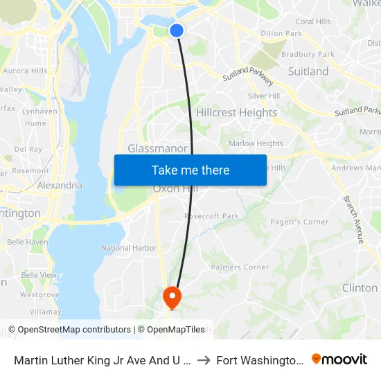 Martin Luther King Jr Ave And U Street SE to Fort Washington, MD map