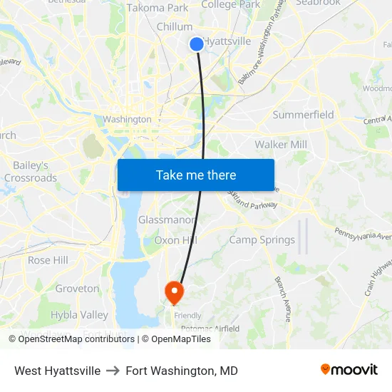 West Hyattsville to Fort Washington, MD map