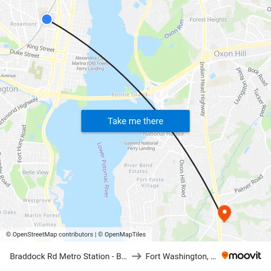Braddock Rd Metro Station - Bay A to Fort Washington, MD map