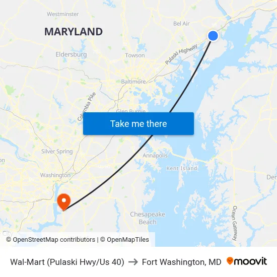 Wal-Mart (Pulaski Hwy/Us 40) to Fort Washington, MD map