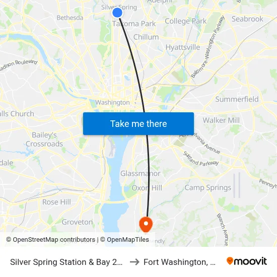 Silver Spring Station & Bay 229 to Fort Washington, MD map
