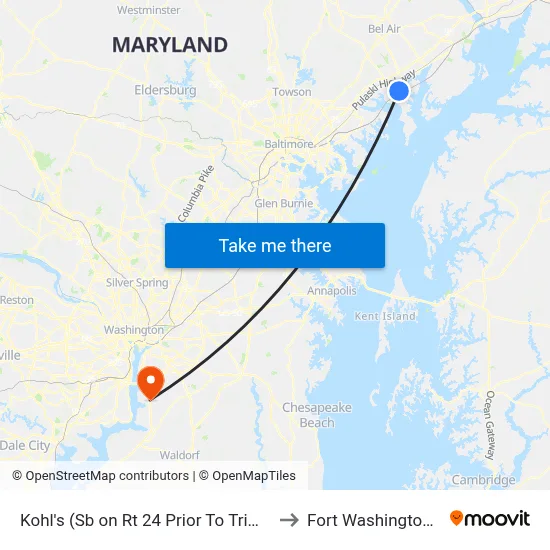 Kohl's (Sb on Rt 24 Prior To Trimble Rd) to Fort Washington, MD map