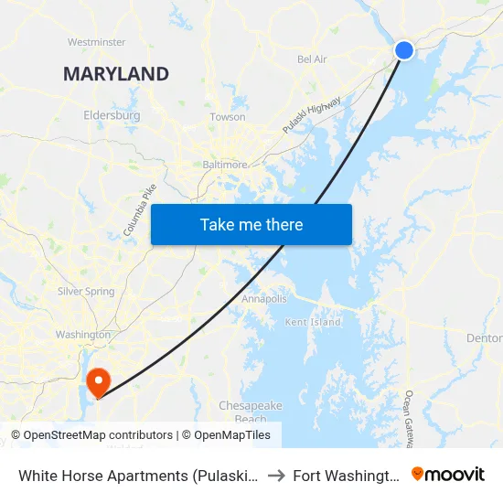 White Horse Apartments (Pulaski Hwy/Us 40) to Fort Washington, MD map