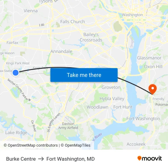 Burke Centre to Fort Washington, MD map