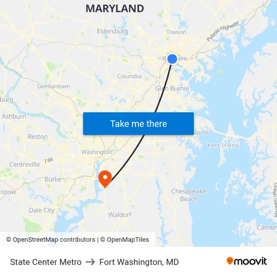 State Center Metro to Fort Washington, MD map