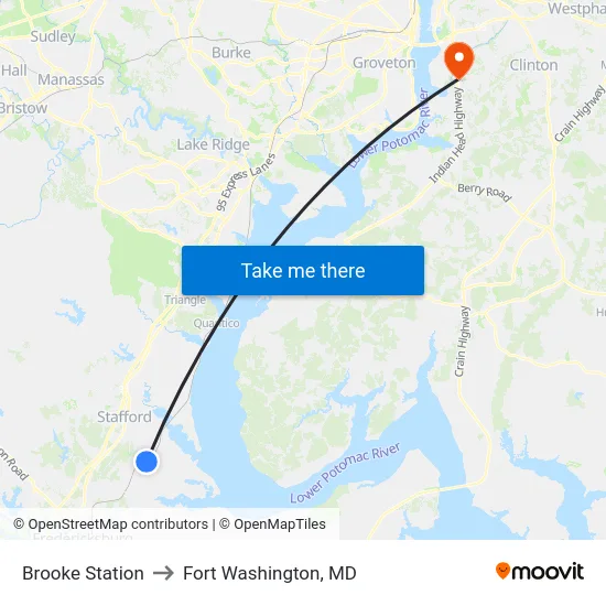 Brooke Station to Fort Washington, MD map