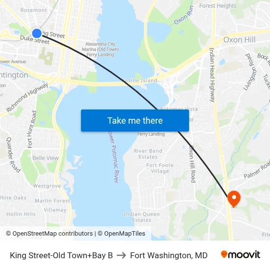 King Street-Old Town+Bay B to Fort Washington, MD map
