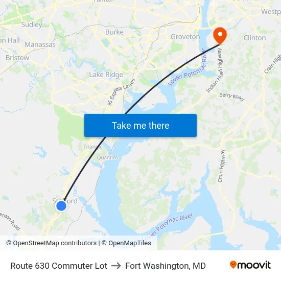 Route 630 Commuter Lot to Fort Washington, MD map