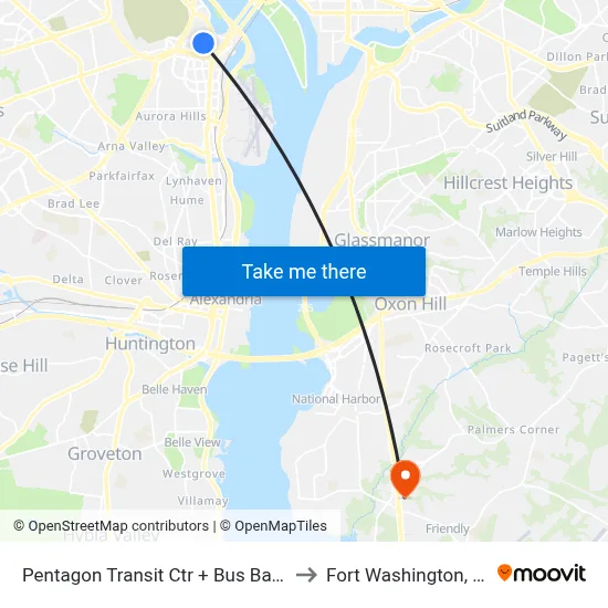 Pentagon Transit Ctr + Bus Bay U7 to Fort Washington, MD map
