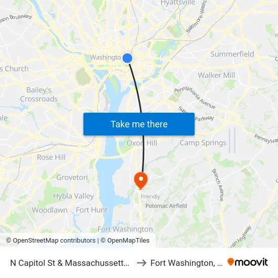N Capitol St & Massachussetts Ave to Fort Washington, MD map