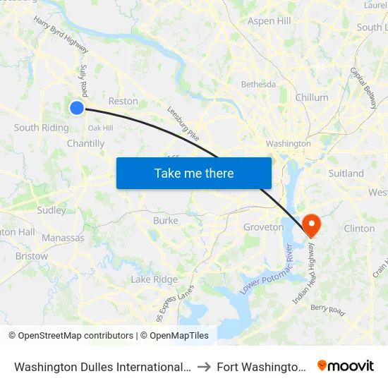 Washington Dulles International Airport to Fort Washington, MD map