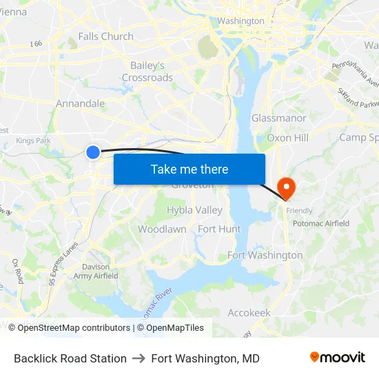 Backlick Road Station to Fort Washington, MD map