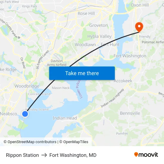 Rippon Station to Fort Washington, MD map