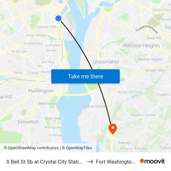 S Bell St Sb at Crystal City Station Bay A to Fort Washington, MD map