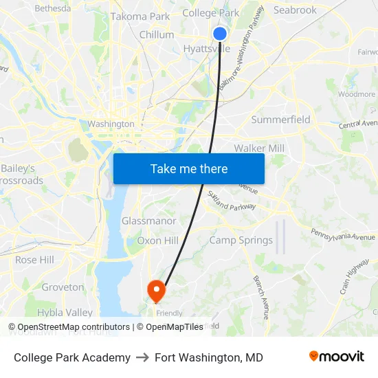 College Park Academy to Fort Washington, MD map