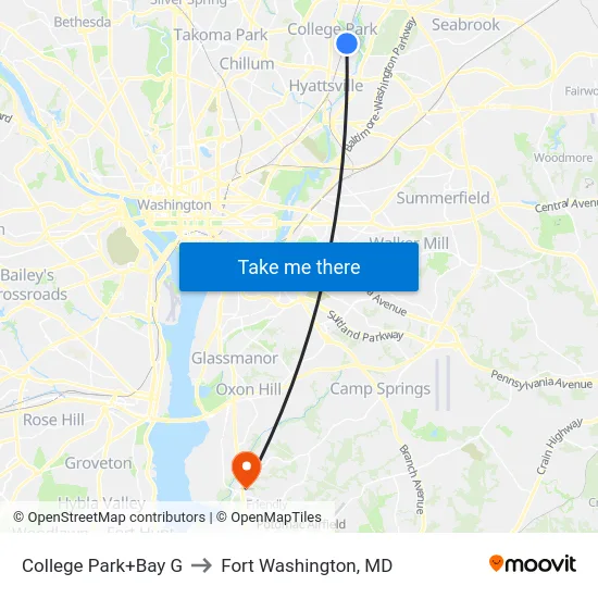 College Park+Bay G to Fort Washington, MD map
