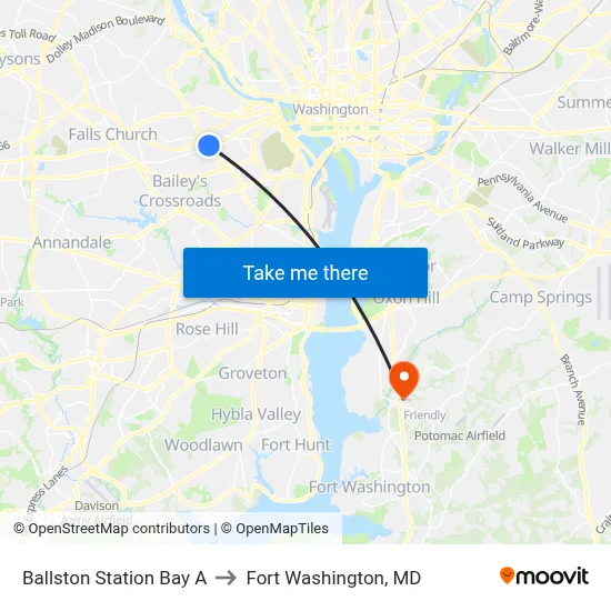 Ballston Station Bay A to Fort Washington, MD map