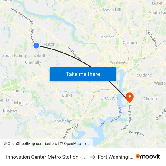 Innovation Center Metro Station - North Bus Bay to Fort Washington, MD map