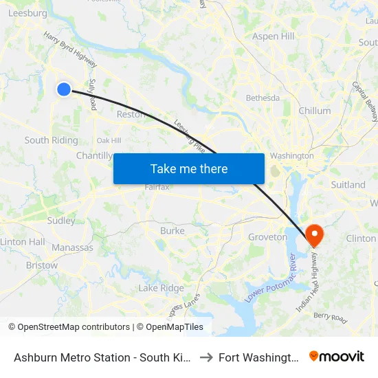 Ashburn Metro Station - South Kiss And Ride to Fort Washington, MD map