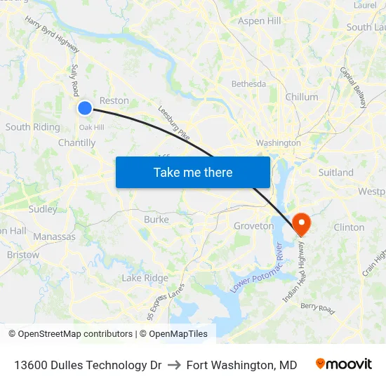 13600 Dulles Technology Dr to Fort Washington, MD map
