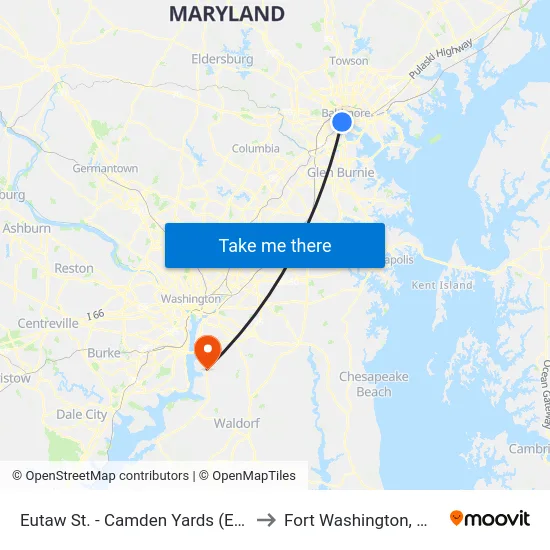Eutaw St. - Camden Yards (Eb) to Fort Washington, MD map