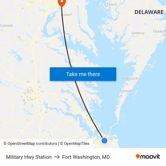 Military Hwy Station to Fort Washington, MD map