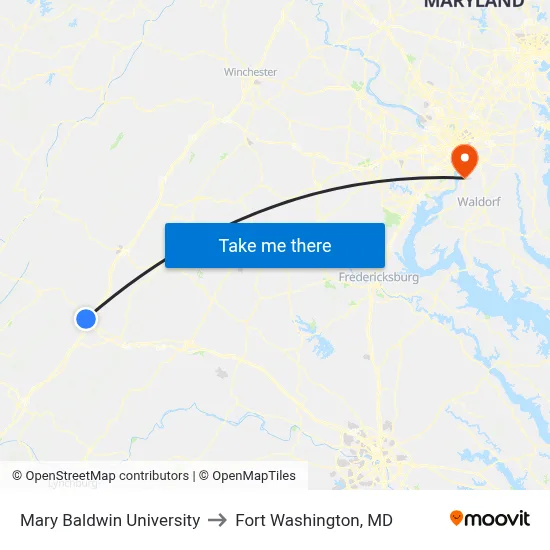 Mary Baldwin University to Fort Washington, MD map