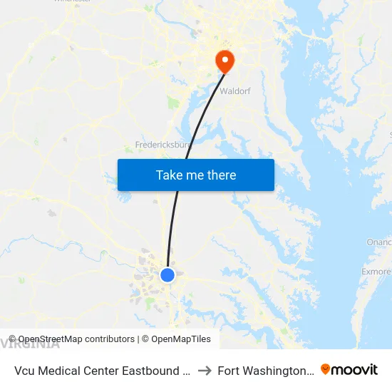 Vcu Medical Center Eastbound Station to Fort Washington, MD map