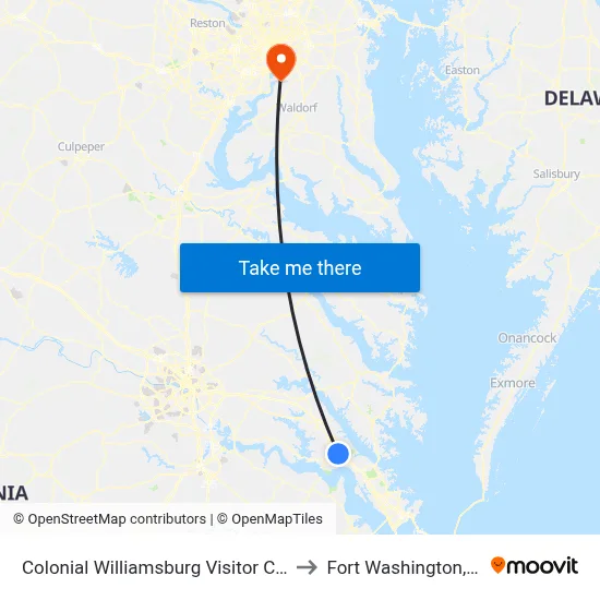 Colonial Williamsburg Visitor Center to Fort Washington, MD map