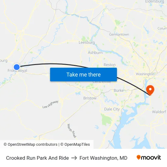 Crooked Run Park And Ride to Fort Washington, MD map