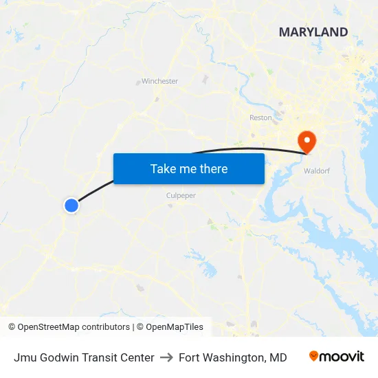 Jmu Godwin Transit Center to Fort Washington, MD map