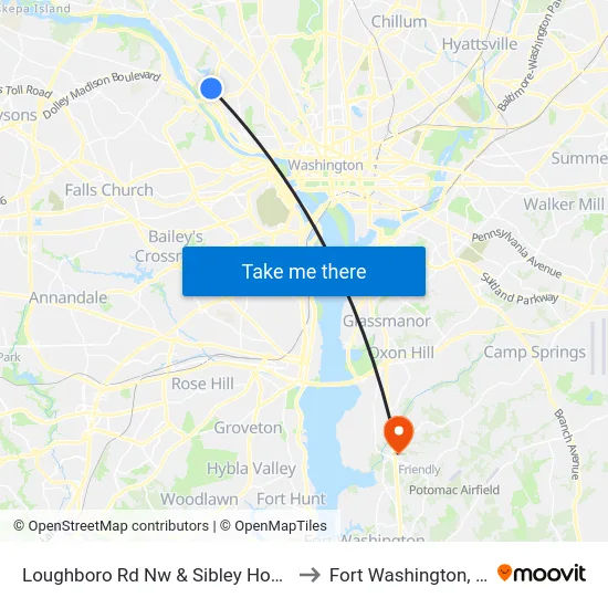 Loughboro Rd Nw & Sibley Hospital to Fort Washington, MD map