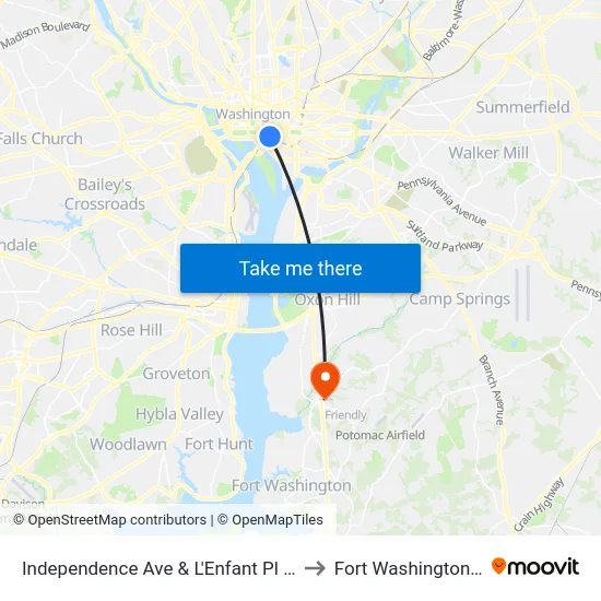 Independence Ave & L'Enfant Pl Sw Wb to Fort Washington, MD map