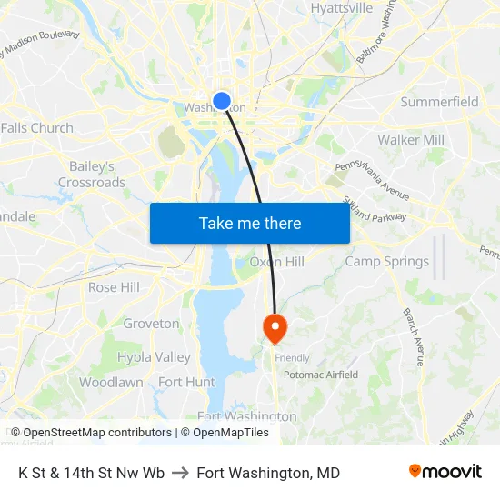 K St & 14th St Nw Wb to Fort Washington, MD map