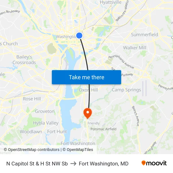 N Capitol St & H St NW Sb to Fort Washington, MD map