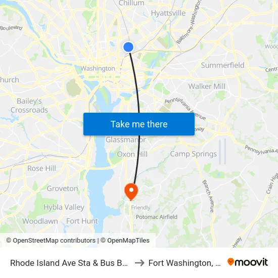 Rhode Island Ave Sta & Bus Bay A to Fort Washington, MD map