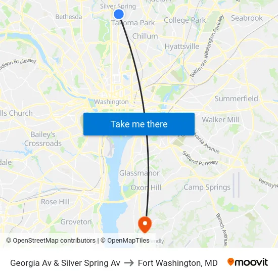 Georgia Av & Silver Spring Av to Fort Washington, MD map