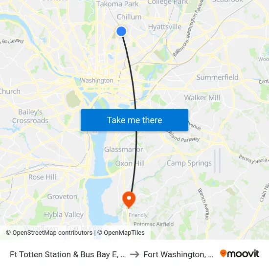 Ft Totten Station & Bus Bay E, F, G to Fort Washington, MD map
