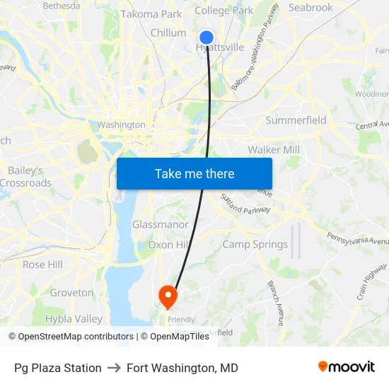 Pg Plaza Station to Fort Washington, MD map