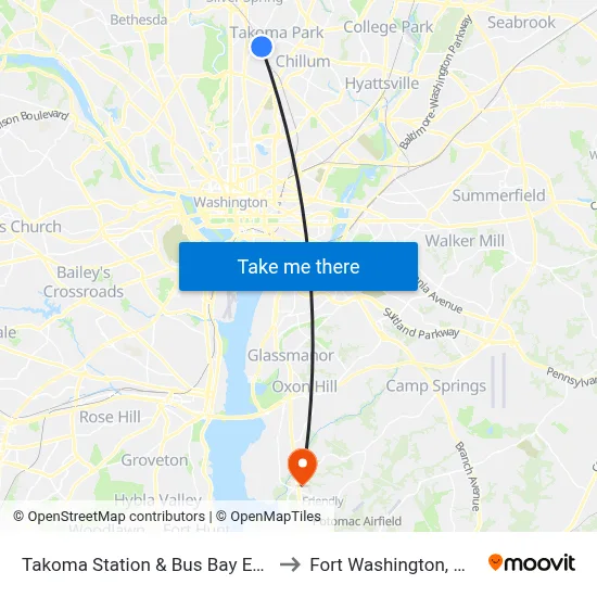 Takoma Station & Bus Bay E&F to Fort Washington, MD map
