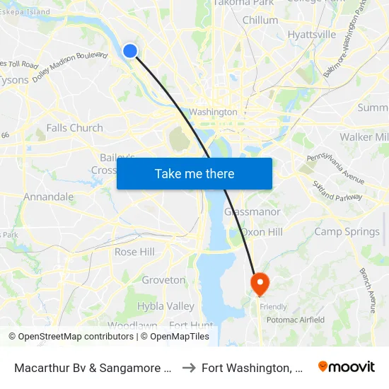 Macarthur Bv & Sangamore Rd to Fort Washington, MD map