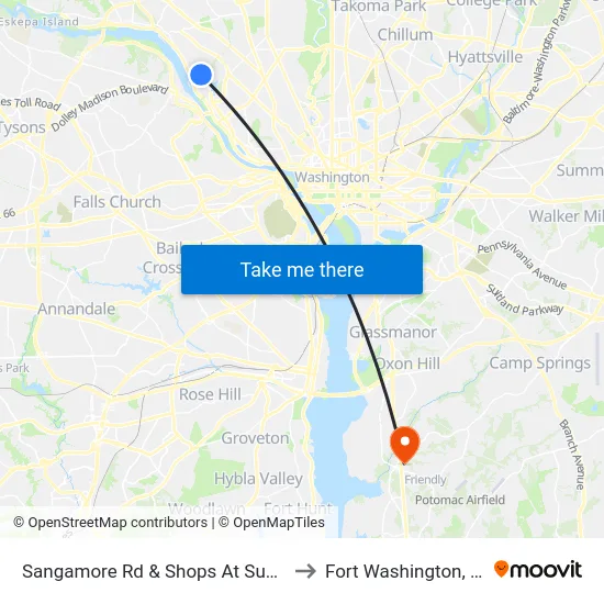 Sangamore Rd & Shops At Sumner to Fort Washington, MD map