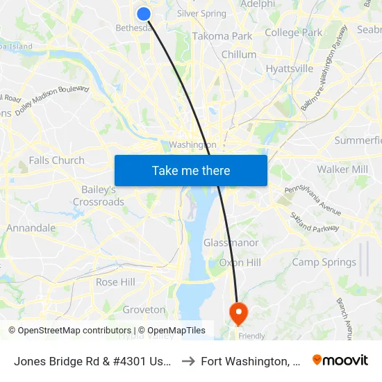 Jones Bridge Rd & #4301 Usuhs to Fort Washington, MD map